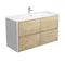 Amato 1200mm Wall Hung Vanity With Joli Ceramic Top - Scandi Oak with Satin White Panels