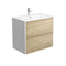 Amato 750mm Wall Hung Vanity With Joli Ceramic Top - Scandi Oak with Satin White Panels