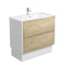 Amato 900mm Floorstanding Vanity With Joli Ceramic Top - Scandi Oak with Satin White Panels