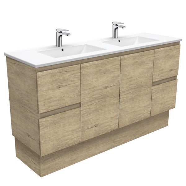 Fienza Edge Ceramic Floorstanding Double Bowl Vanity 1500mm - Scandi Oak
