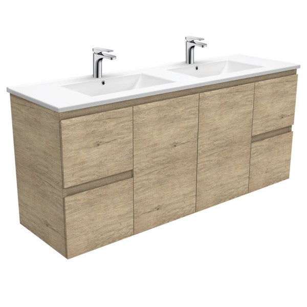Fienza Edge Ceramic Wall Hung Double Bowl Vanity 1500mm - Scandi Oak