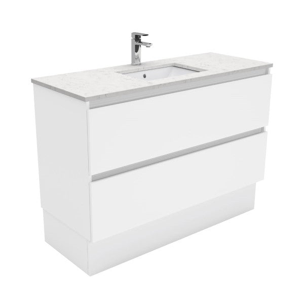 Fienza Quest 1200mm Floorstanding Vanity With Sarah Bianco Marble Top - Gloss White