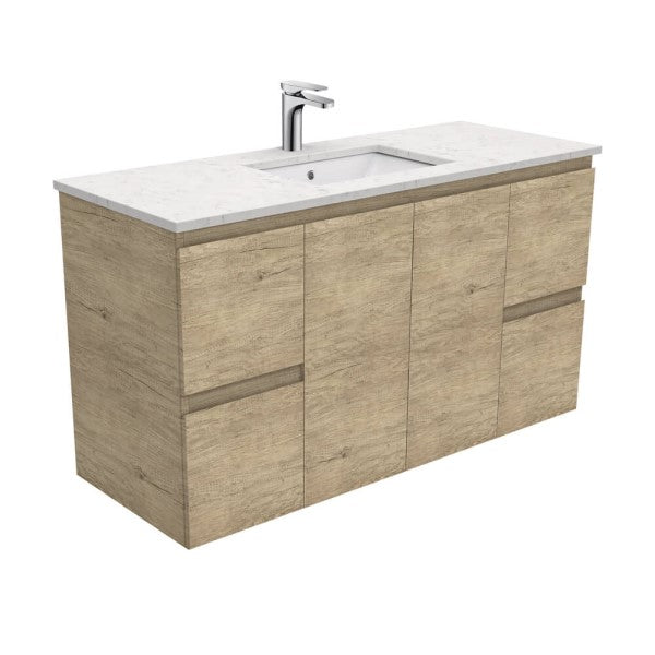 Fienza Edge Bianco Marble Stone Wall Hung Vanity 1200mm - Scandi Oak