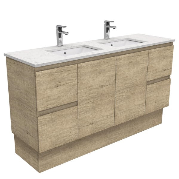 Fienza Edge Bianco Marble Stone Floorstanding Double Bowl Vanity 1500mm - Scandi Oak
