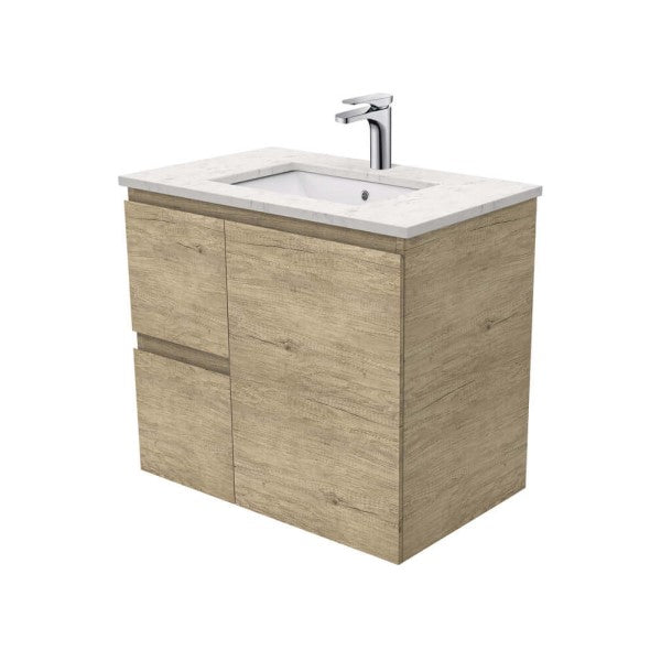 Fienza Edge Bianco Marble Stone Wall Hung Vanity 750mm - Scandi Oak