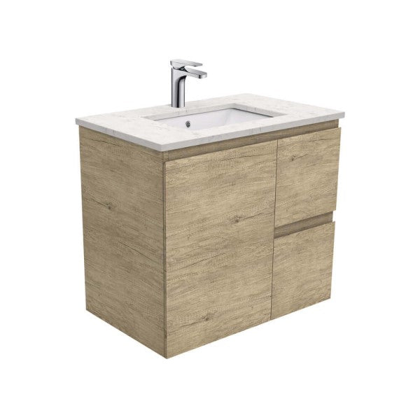 Fienza Edge Bianco Marble Stone Wall Hung Vanity 750mm - Scandi Oak