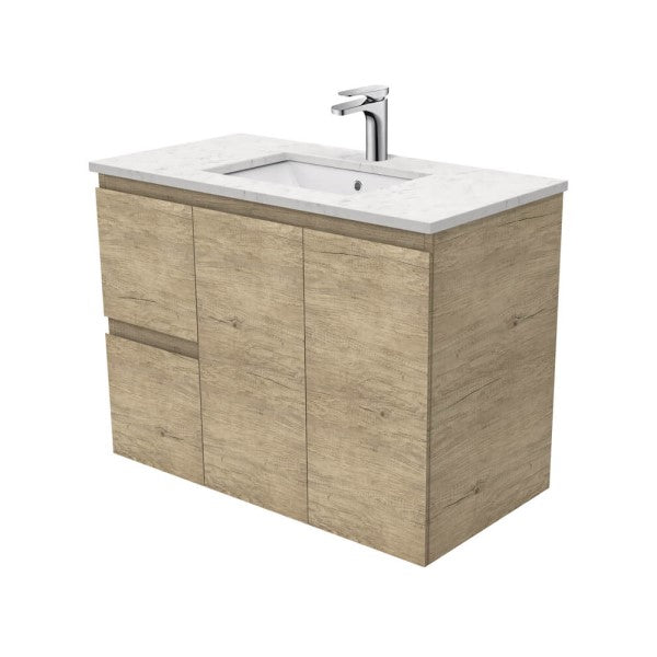 Fienza Edge Bianco Marble Stone Wall Hung Vanity 900mm - Scandi Oak