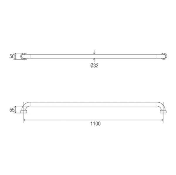 Con-Serv Hygienic Seal Grab Rail 1100mm - Brushed Stainless HS1100BS