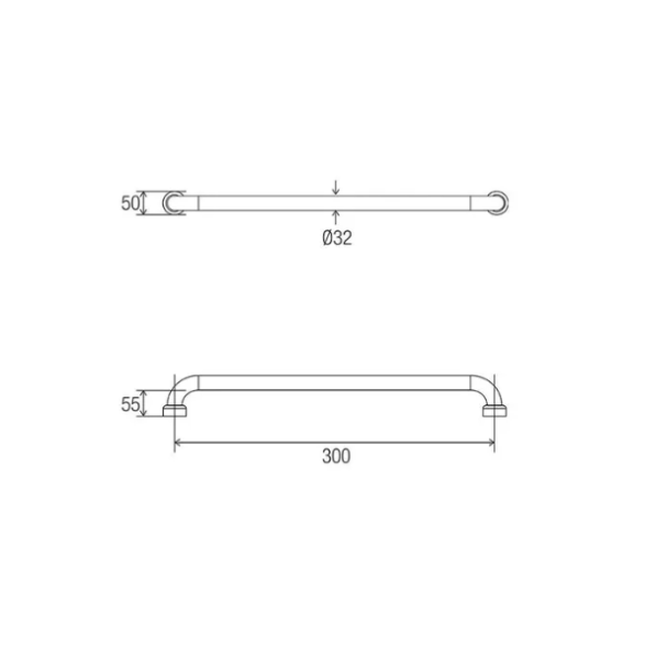Con-Serv Hygienic Seal Grab Rail 300mm - Brushed Stainless HS300BS
