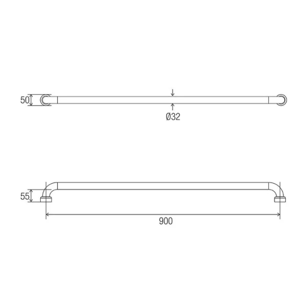 Con-Serv Hygienic Seal Grab Rail 900mm - Brushed Stainless HS900BS
