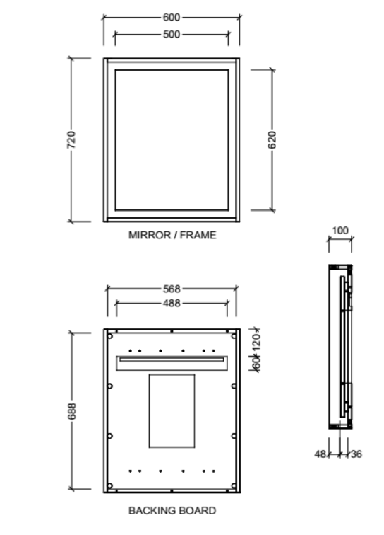 Timberline Halifax 600mm x 720mm Mirror