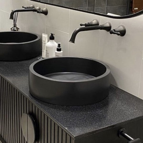 Nood Co Hoop Round Concrete Basin - Charcoal