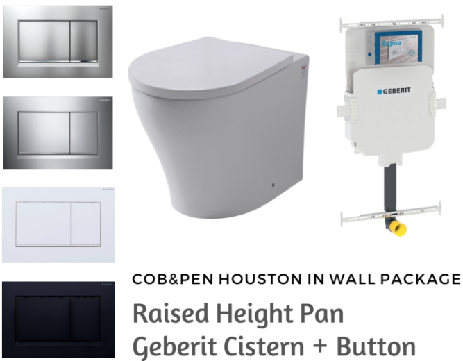 Geberit In Wall Package - Houston Raised Height Pan - Sigma 30 Square Button
