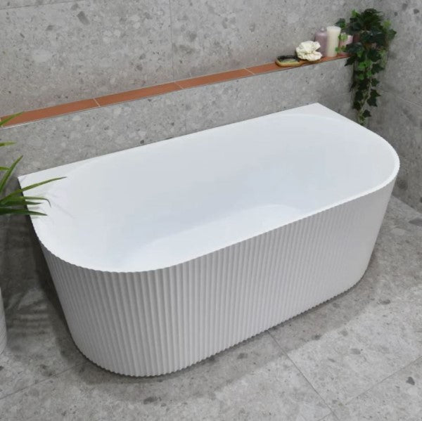 KDK Bari Groove 1500mm Back To Wall Bath - Gloss White