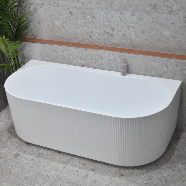 KDK Bari Groove 1500mm Back To Wall Bath - Matte White