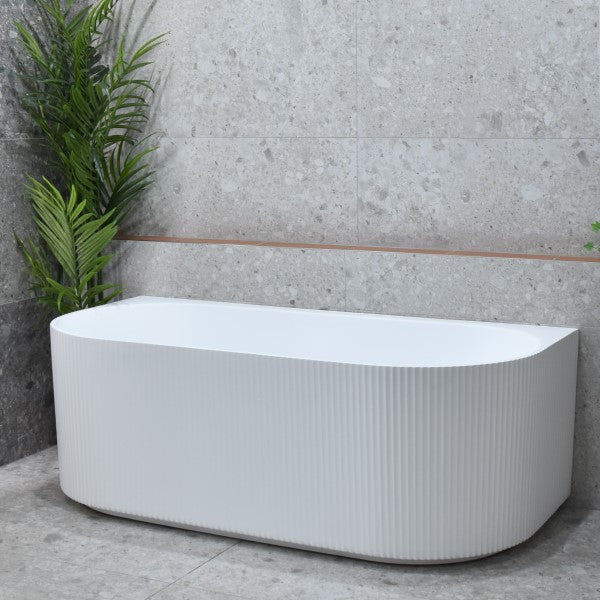 KDK Bari Groove 1500mm Back To Wall Bath - Matte White