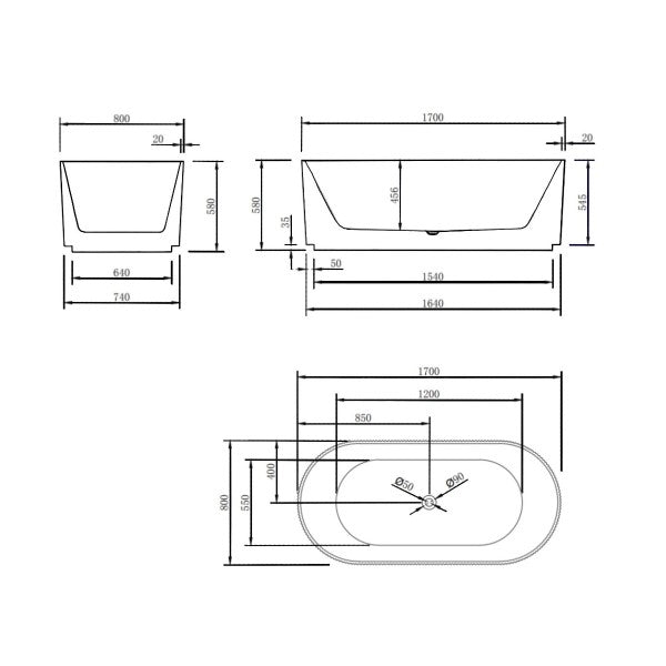 KDK Ally Groove 1700mm Freestanding Bath - Matte White
