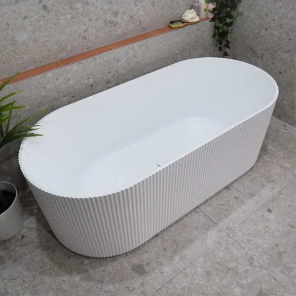 KDK Ally Groove 1500mm Freestanding Bath - Matte White