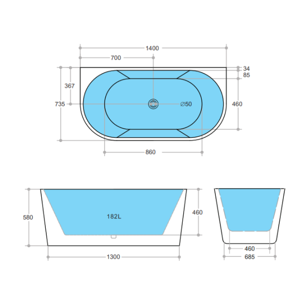 KDK Elivia MWBT-10 Back-to-Wall Bath, Matte White - 1400mm/ 1500mm/ 1700mm