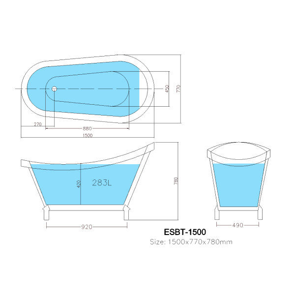 KDK Espada Freestanding Bath White Gloss, Chrome Feet - 1500mm/1680mm
