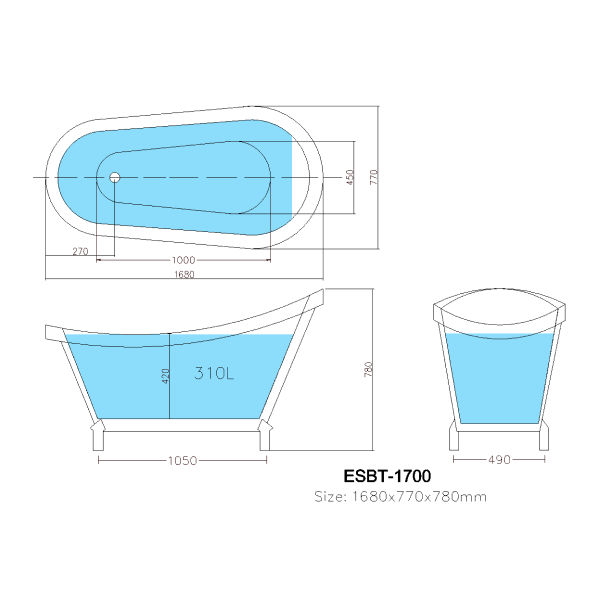 KDK Espada Freestanding Bath White Gloss, Chrome Feet - 1500mm/1680mm