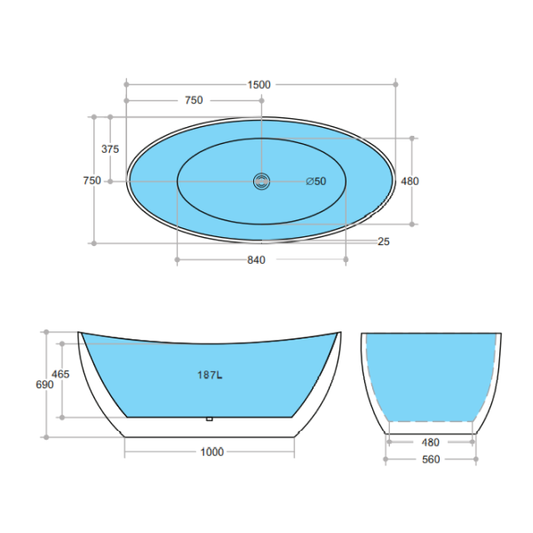 KDK Evie MWBT-4 Freestanding Bath, Matte White - 1500mm/1660mm