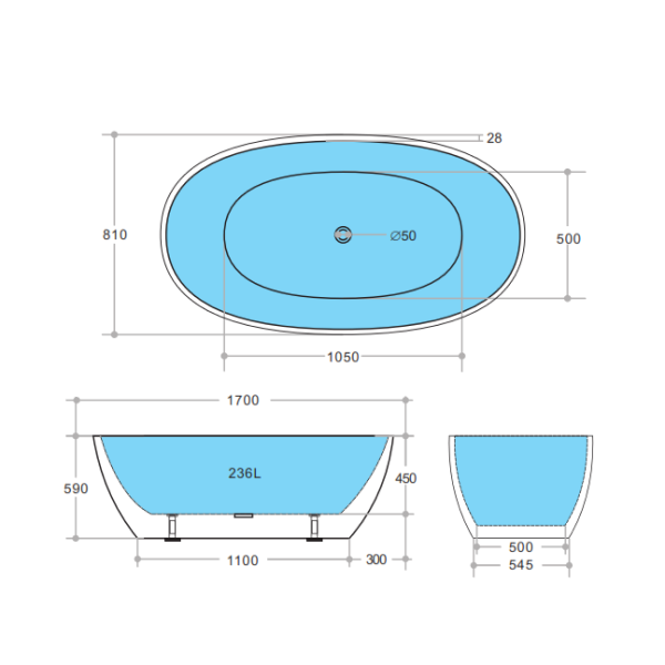 KDK Stella STBT-MB Freestanding Bath Matte Black - 1500mm/ 1700mm