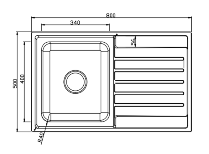Laxa Square Sink 800x500mm, Single Bowl with Drainer