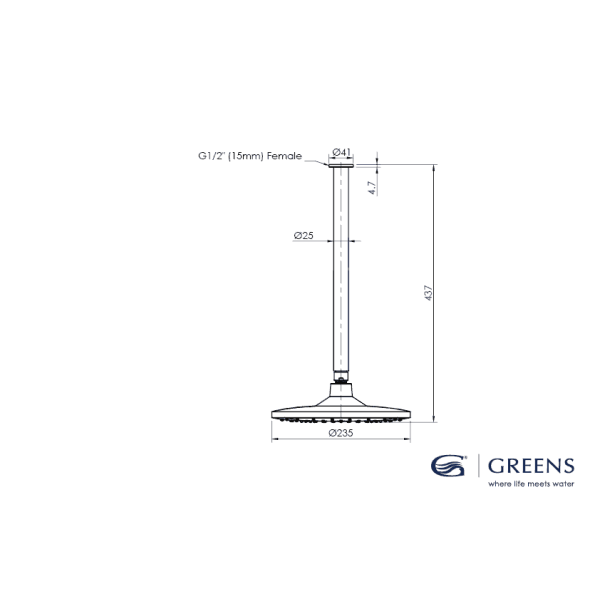 Greens Corban Ceiling Shower - Brushed Nickel