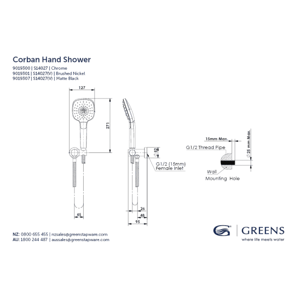 Greens Corban Handshower - Matte Black