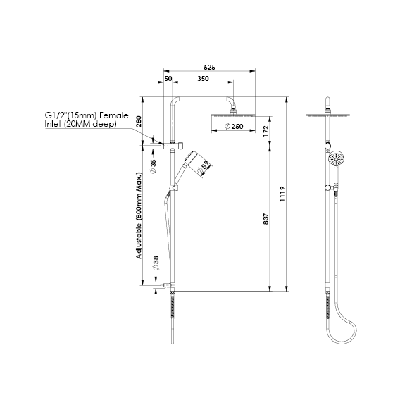 Greens Gisele Combination Twin Rail Shower - Chrome