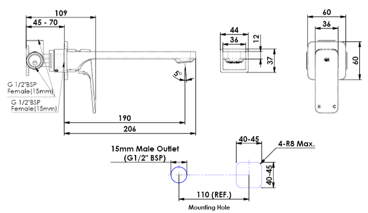 Greens Swept Wall Basin Mixer Set - Brushed Nickel