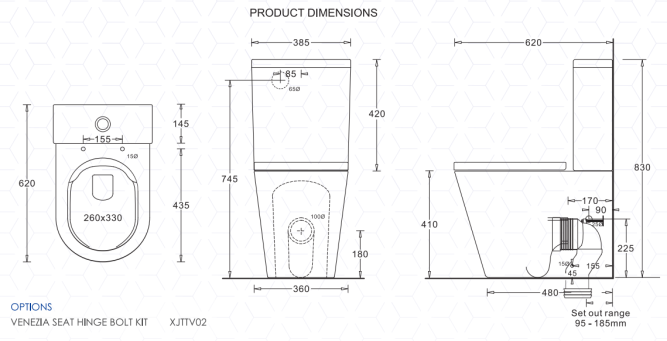Johnson Suisse Venezia Short Projection Compact, Rimless Back To Wall Toilet Suite