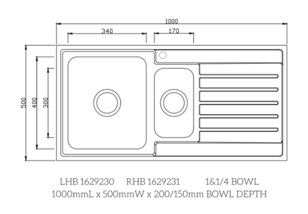 Lineare 1000mm 1.25 Bowl Sink