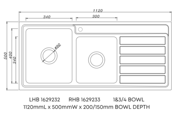 Lineare 1120mm 1.75 Bowl Sink