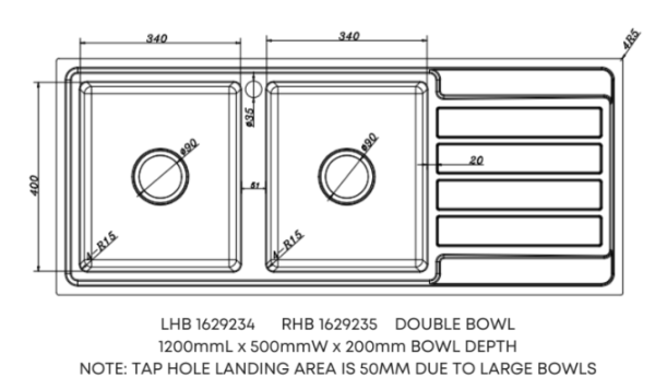 Lineare 1200mm Double Bowl Sink