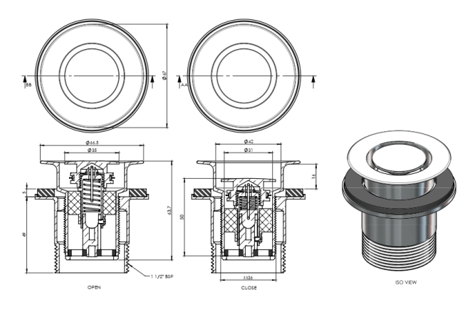 Pop Down Bath Waste 40mm with Overflow Chrome 21812