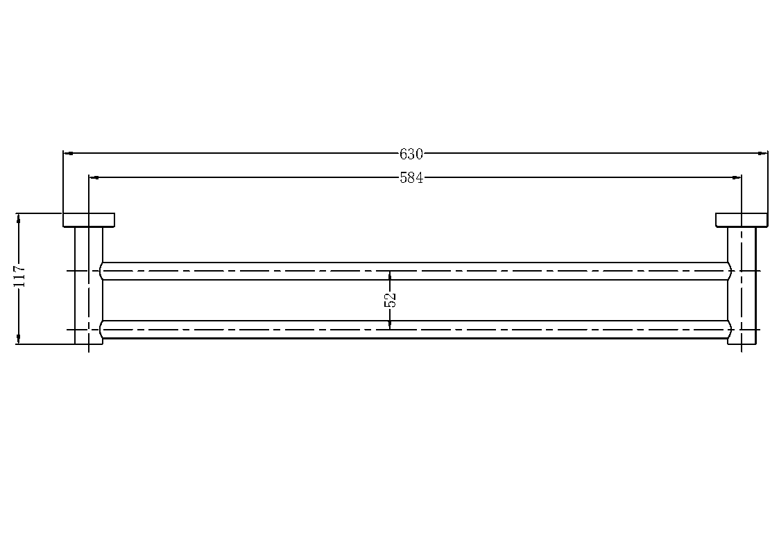 Nero Mecca Double Towel Rail 600mm Brushed Nickel / NR1924dBN