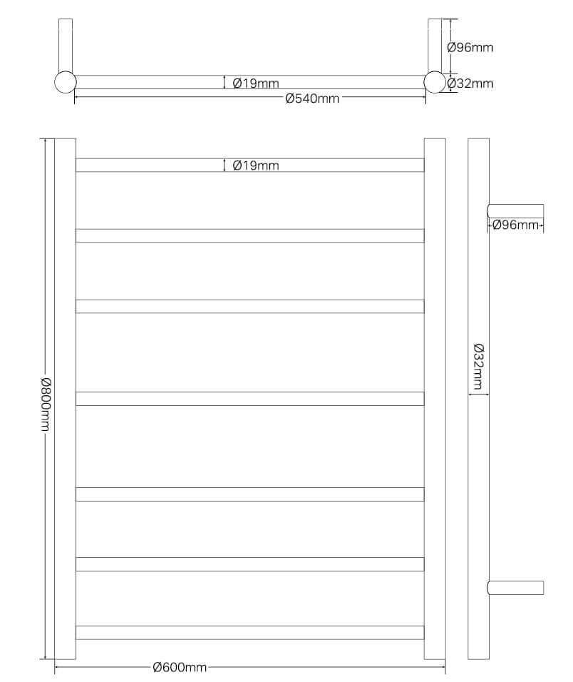 Nero Unheated Towel Ladder 600 x 800mm - Brushed Gold / NR190001BG