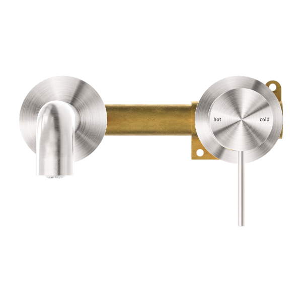 Nero Mecca Wall Mixer Set Basin/Bath Separate Backplates 185mm - Brushed Nickel