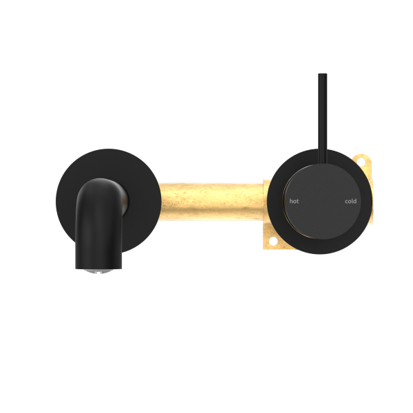 Nero Mecca Up Wall Mixer Set Basin/Bath Separate Backplates 185mm - Matte Black / NR221907d185MB