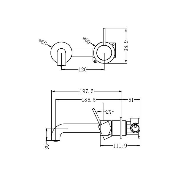 Nero Mecca Up Wall Mixer Set Basin/Bath Separate Backplates 185mm Brushed Gold / NR221907d185BG