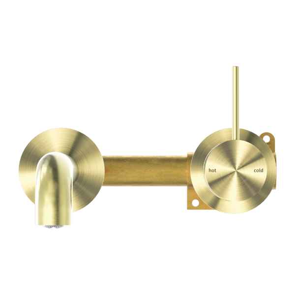 Nero Mecca Up Wall Mixer Set Basin/Bath Separate Backplates 185mm Brushed Gold / NR221907d185BG