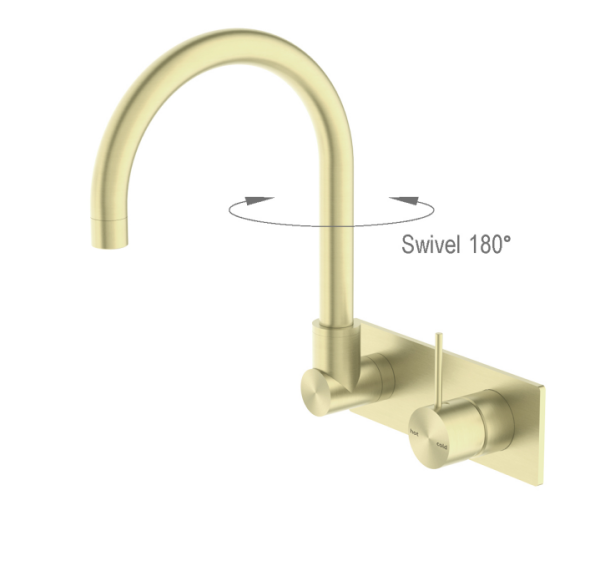 Nero Mecca Up Wall Basin Mixer Swivel Spout - Brushed Gold / NR221909pBG