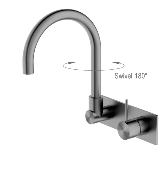 Nero Mecca Up Wall Basin Mixer Swivel Spout - Gunmetal / NR221909pGM