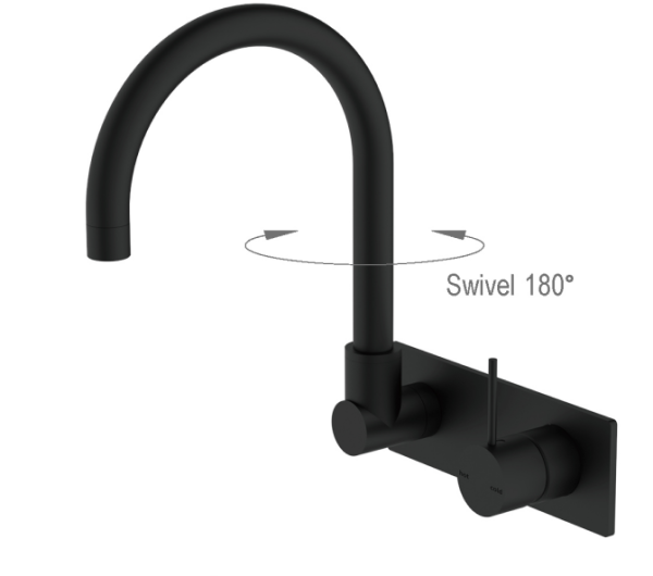 Nero Mecca Up Wall Basin Mixer Swivel Spout - Matte Black / NR221909pMB