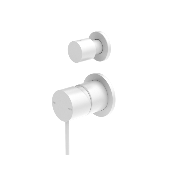Nero Mecca Shower / Bath Wall Mixer with Diverter on Seperate Backplate - Matte White / NR221909tMW