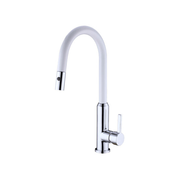 Nero Pearl Sink Mixer with Pull Out Spray - Chrome + Matte White / NR231708CW