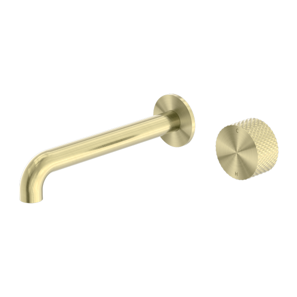 Nero Opal Progressive Wall Basin Mixer Set, 185mm Spout - Brushed Gold / NR252007a185BG