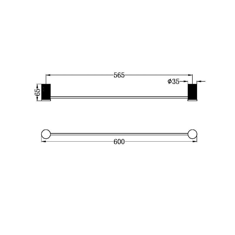 Nero Opal Single Towel Rail 600mm - Brushed Nickel / NR2524BN